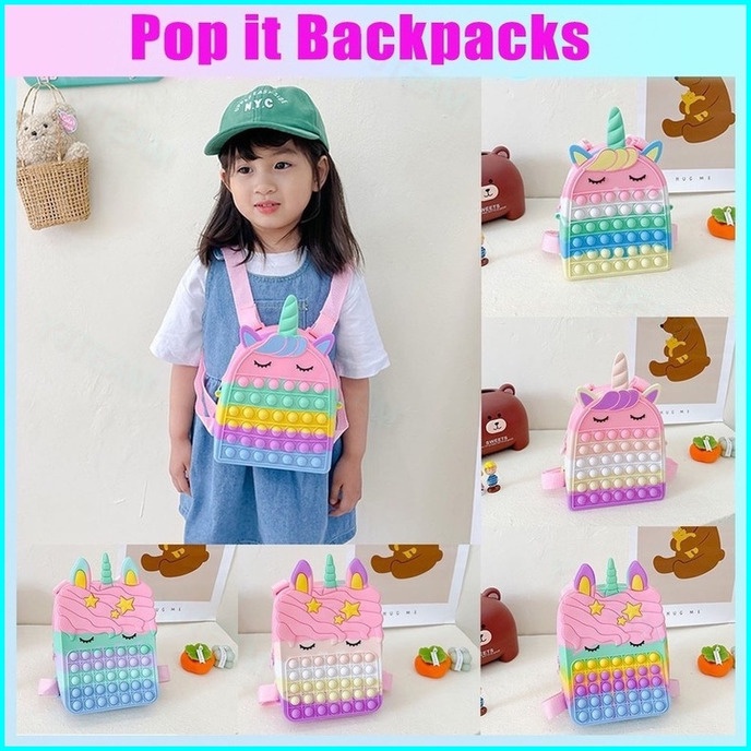 【COD】Tas pop it unicorn tas anak tas pop it Motif lucu jumbo incluede tali selpang bahu anak backpacks