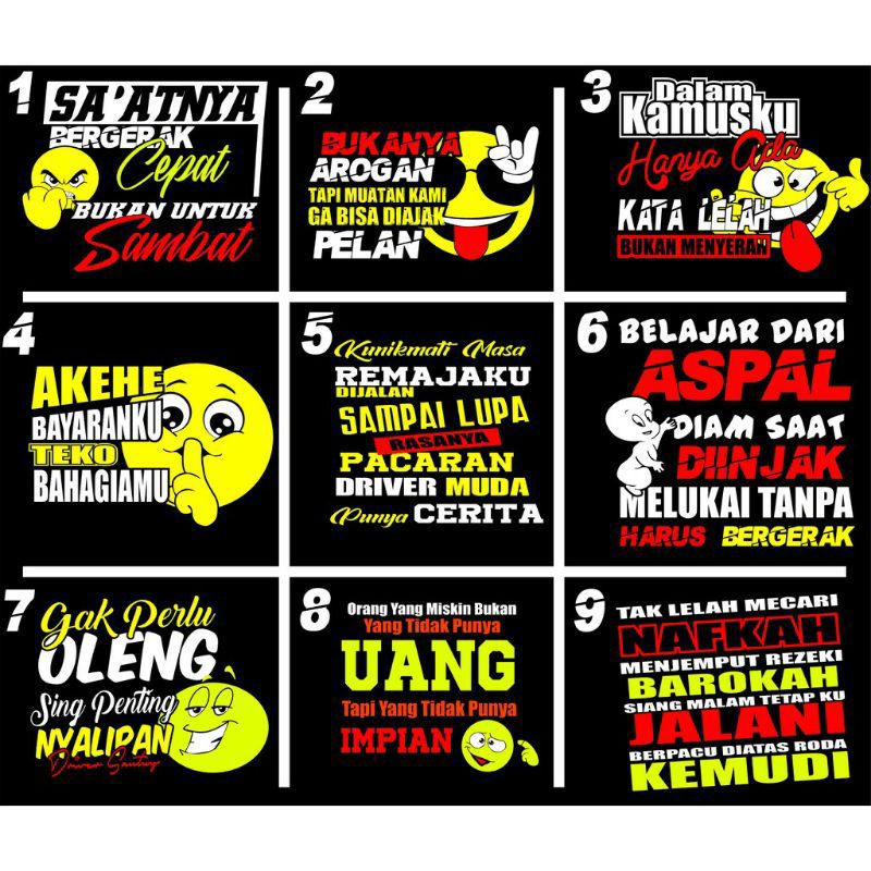 CUTTING STICKER MOBIL STIKER KATA KATA LUCU VARIASI KACA TRUCK BAK PICK UP