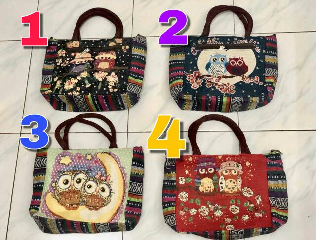 TAS ANYAMAN BORDIR MOTIF OWL SERBAGUNA