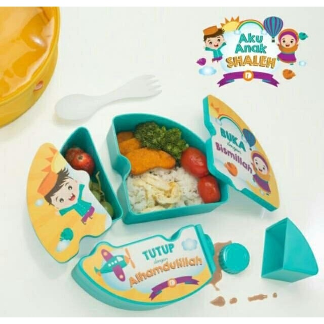 Kotak Makan Bekal Lunch Box Puzzle Anak Set Botol Air Minum Dengan Tas