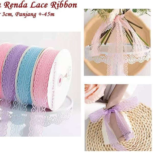 

Baru 1 ROLL Korean Pita Renda Lace 3cm - Pita buket bunga - Pita Kado PS011