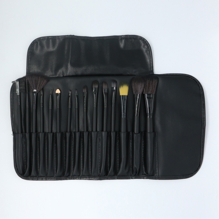 Kuas Make Up Cosmetic Brush 15 Pcs with Pouch Professional Brushes Makeup Set Kit Tool Brushes Super Soft Pouch Kosmetik Peralatan Kecantikan Wanita Profesional Bulu Halus Lembut Dandan Wajah Maksimal - Hitam