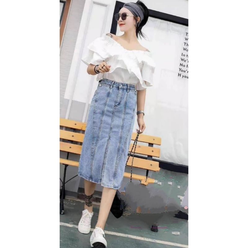ROK SPAN MIDI JEANS WANITA PREMIUM IMPORT