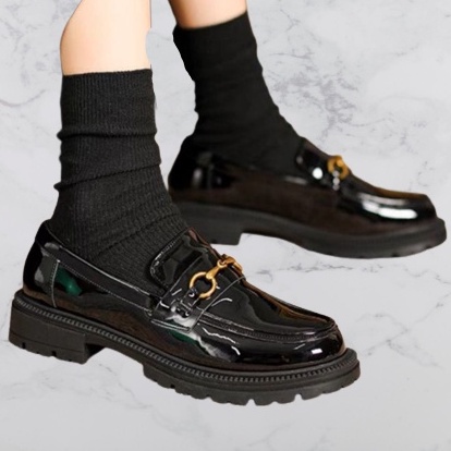 Fakhrieshop- SEPATU LOAFERS FLAT PREMIUM '' RHIEE '' BLACK GLOSY TL 01