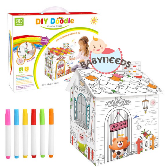 COLOURING KIDS ACIVITY PLAYHOUSE RUMAH KARDUS DIY DOODLE  ROCKET HOUSE