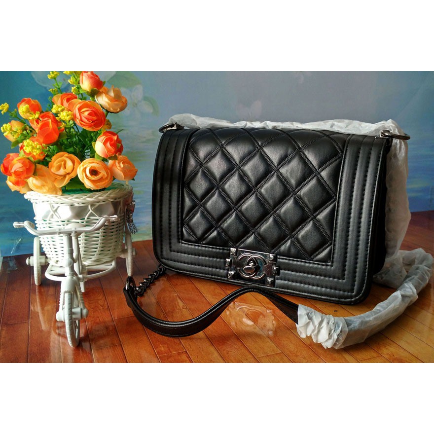BEST SELLER Tas Selempang Tali Rantai Wanita Branded Chanel Boy Mini Warna Hitam