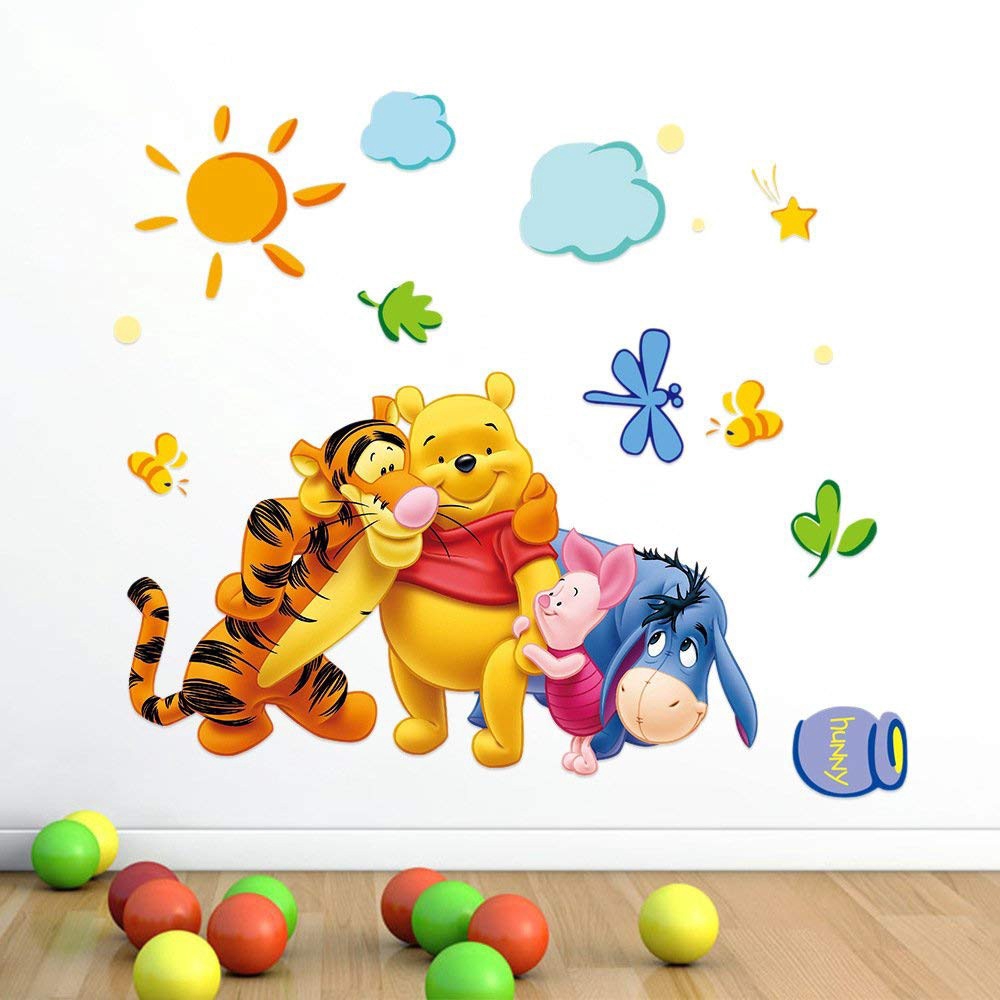 DIY Stiker Dinding Dengan Bahan PVC Mudah Dilepas Gambar Kartun Winnie The Pooh 3D