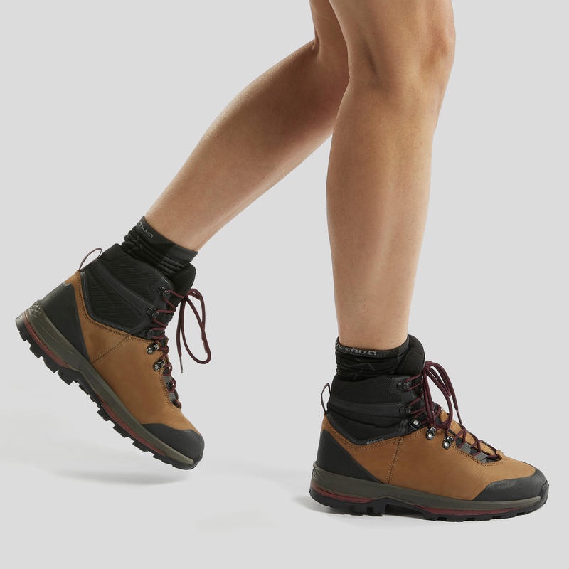 FORCLAZ TREK100 Sepatu Boot Kulit Wanita Sol Fleksibel Hiking Trekking