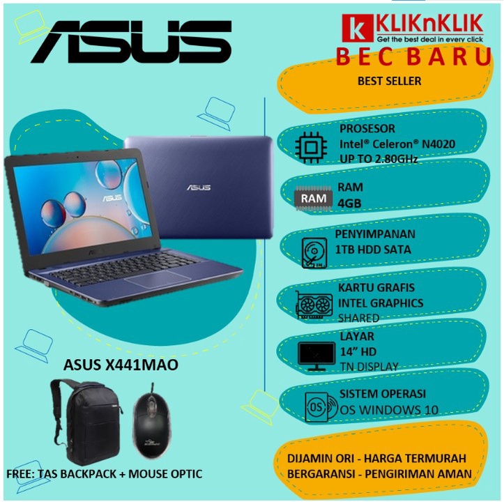 LAPTOP ASUS X441MAO 414 N4020 4GB 1TB WIN10HOME PEACOCK BLUE