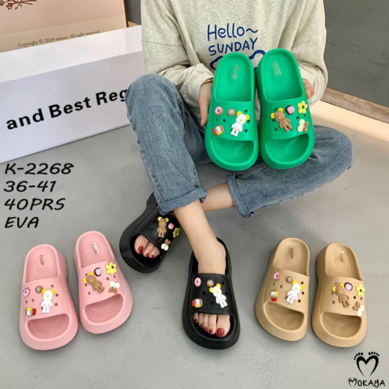 Sandal Jelly Fuji Motif Bear Import/Sandal Wedges Wanita Platform Tebal Terbaru