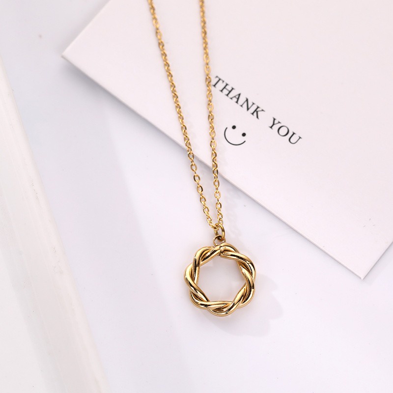 Kalung Fashion Titanium Emas Korea Cewek , bentuk lingkar sangat disukai wanita cocok hadiah KK210