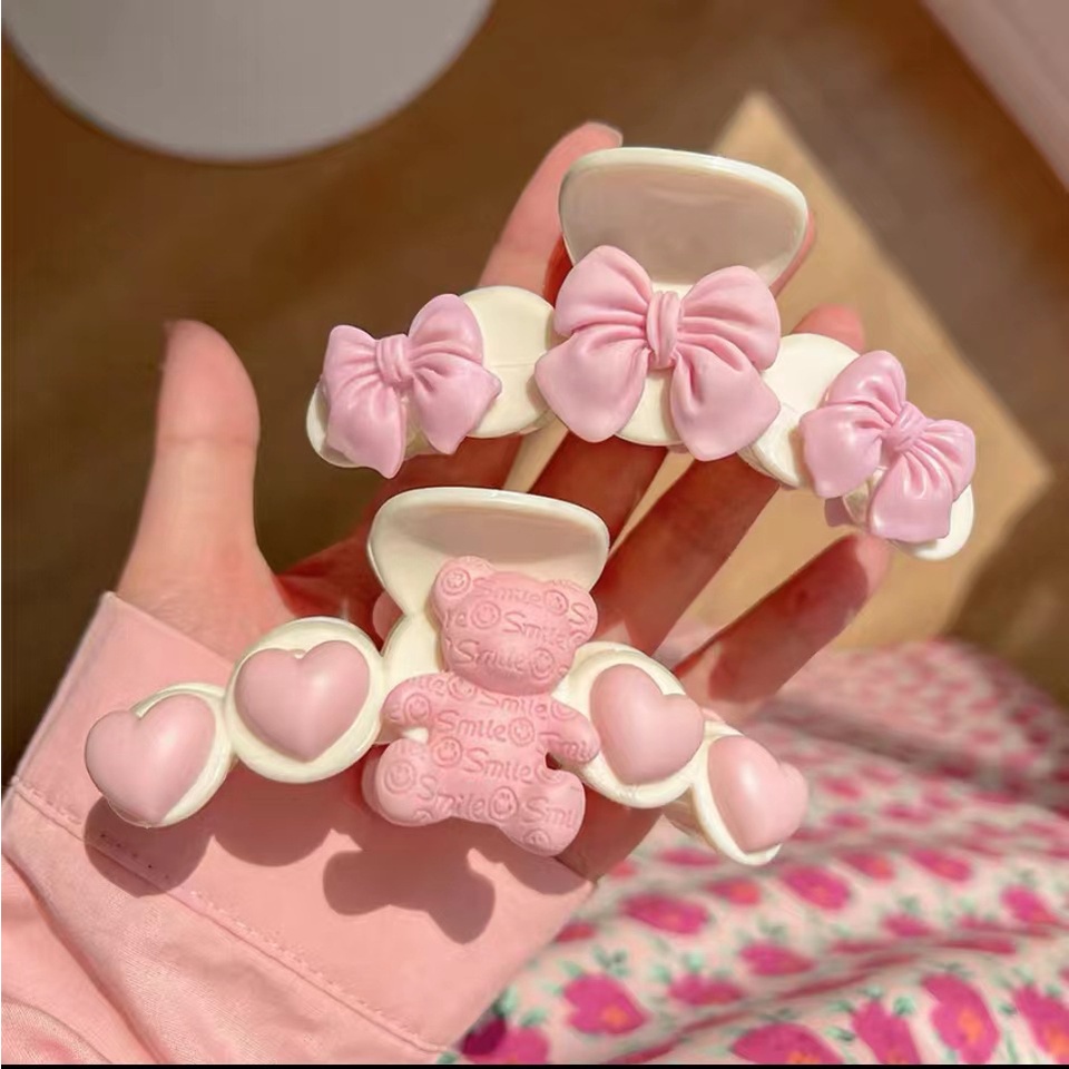 Jepit Rambut Bentuk Pita Besar Warna Pink Transparan Gaya Korea Untuk Musim Semi