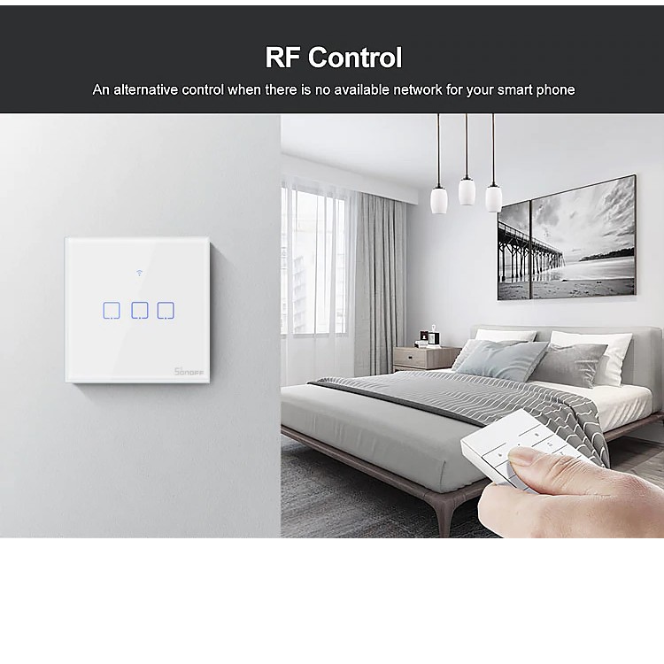 AKN88 - SONOFF T1 UK 3C WiFi Smart Wall Touch 3 Switch - 3 GANG