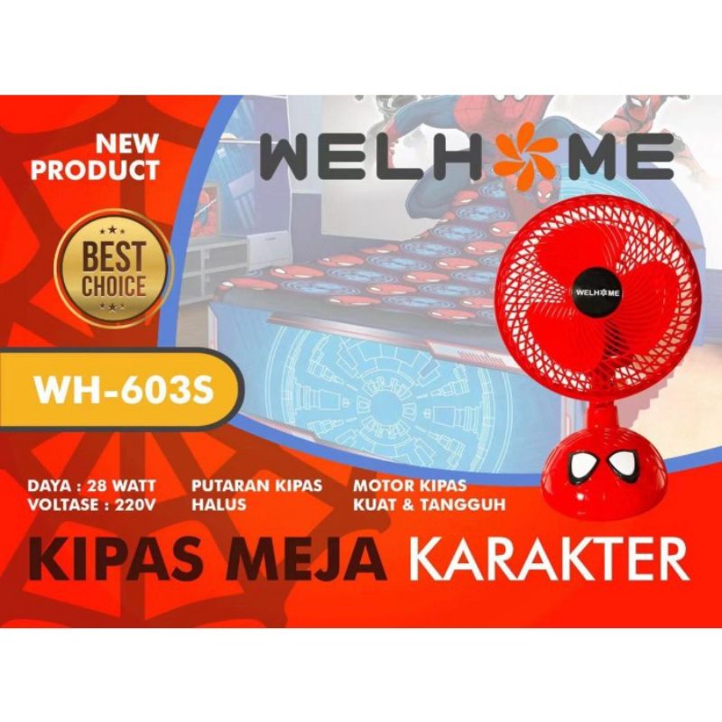 Kipas Angin Meja Karakter Welhome 601D, 602H, 602S  ( Bisa Swing / Geleng Kiri Kanan )