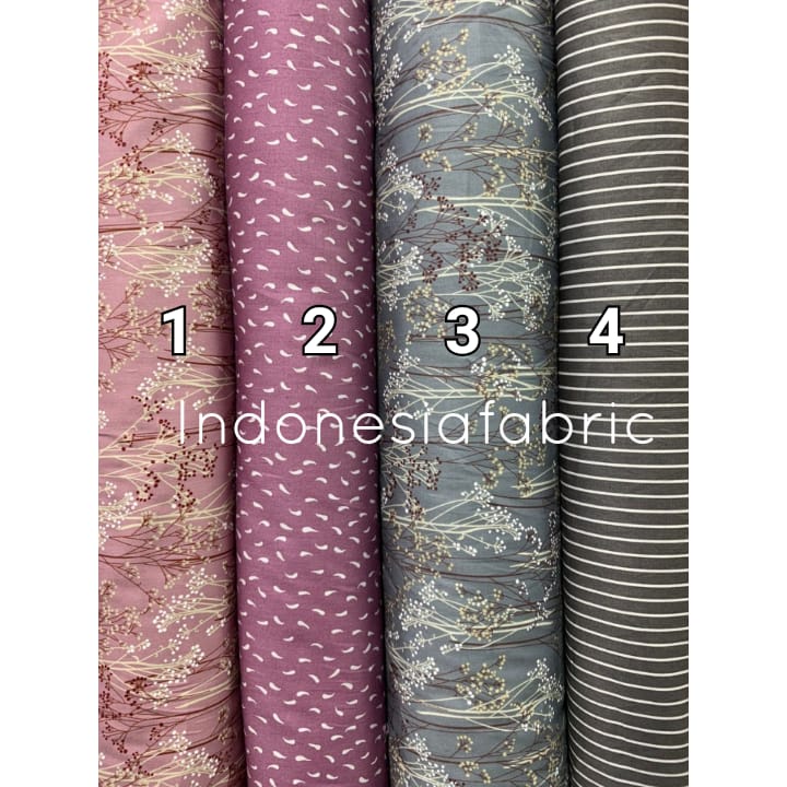 Kain bahan katun jepang tokai senko motif bunga abu ungu salur mix and match 18