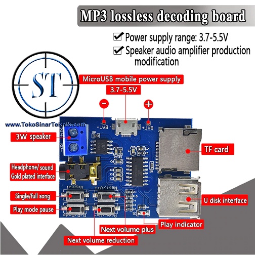 Kit Module Decoder Amplifier Board MP3 Player Output to Headphone / Stereo TF Card U Disk Decoding Player