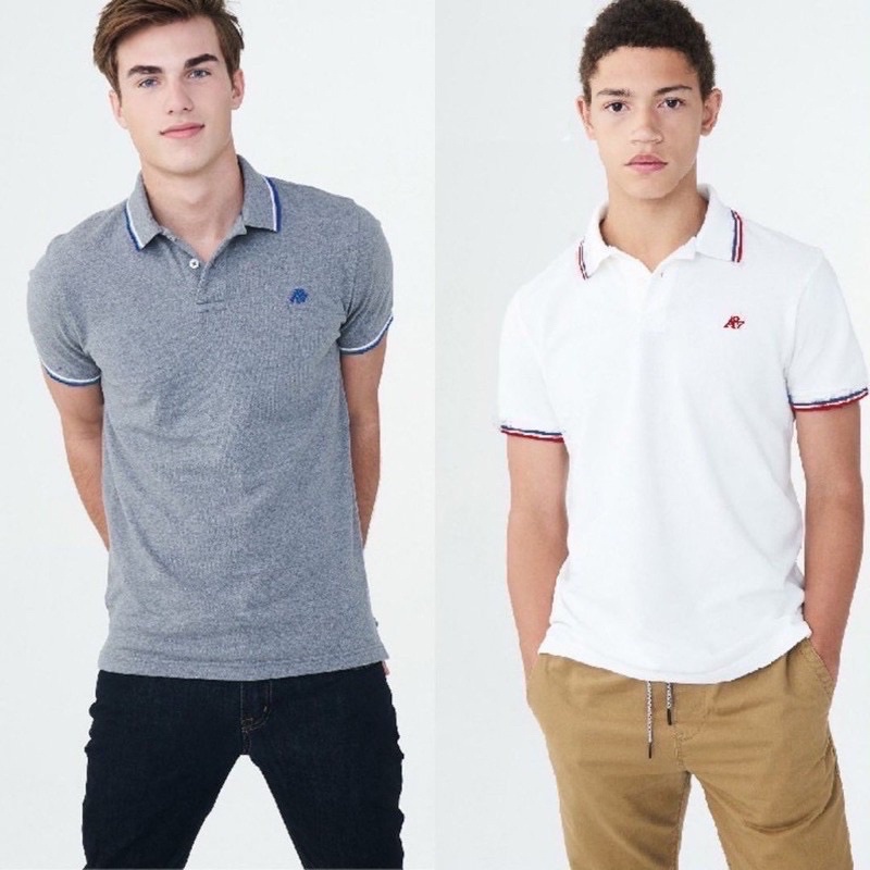 Aeropostale Polo Shirt (Kaos Polo Aeropostale Original Abu-abu dan Putih)