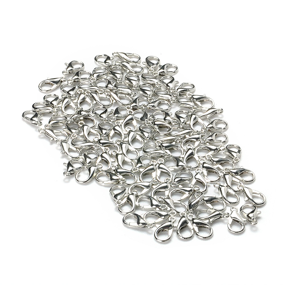 【COD Tangding】100 PCS Lobster Clasp Alloy Silver Color 12 x 6mm TOP