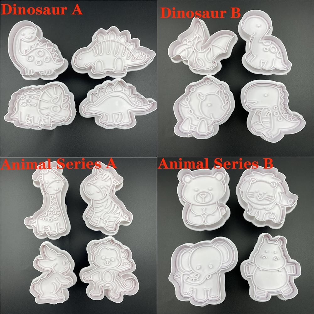 Top 4Pcs/Set Cetakan Biskuit Plastik DIY Craft Biscuit Stamp Alat Dekorasi Kue Baking Animal Series