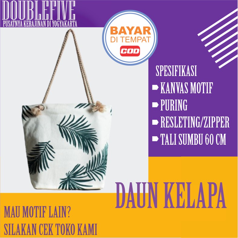 ( TALI SUMBU BAYAR DITEMPAT ) TOTEBAG TALI SUMBU / KEPANG KANVAS MOTIF / TAS TOTEBAG WANITA