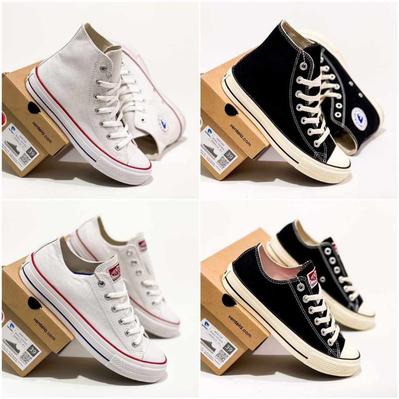 Ventela Ethnic 70s Black Nathural White High Low Ventella Vantela  Sepatu Pria Original