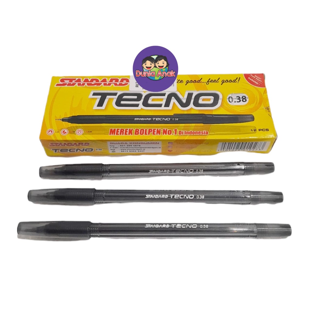 STANDARD Pen - Tecno 0.38 Isi 12pcs/Ballpoint Standard Hitam Isi 12pcs (Pena, Ballpoint, Pulpen)
