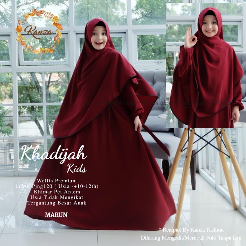 Khadijah Kids By KANZA FASHION • Dress Gamis Syari Kids Remaja Teen Anak Perempuan Muslim Set • Khim