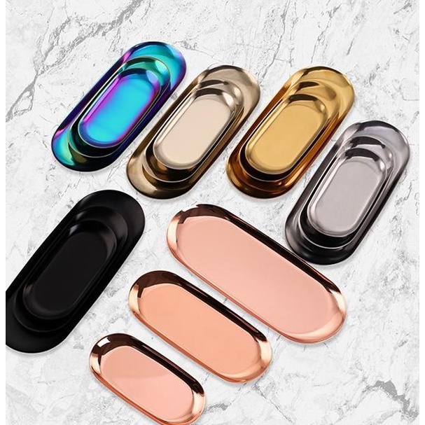 ℮ Gold jewelry tray / oval plate baki nampan gold silver black mini tray - Gold, Medium ✿