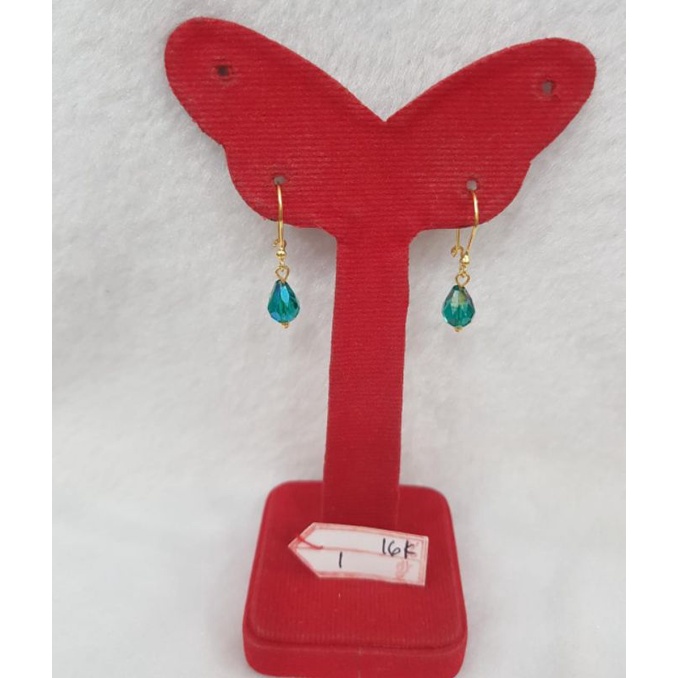 At1884N612N anting mata kristal hijau model tetes air emas kuning asli berat 1 sama mata 1.450 kadar