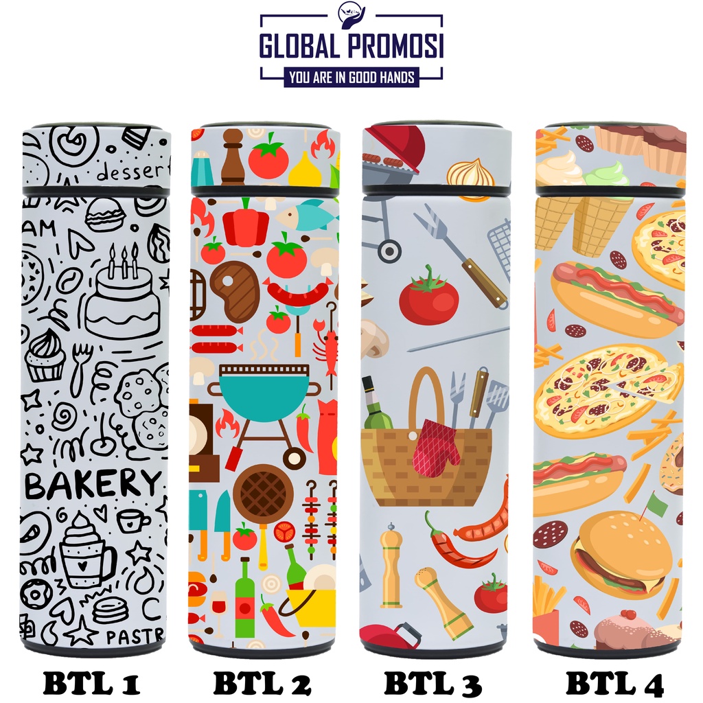 Souvenir Botol Minum Tumbler Print UV Motif FOOD/ MAKANAN Untuk Gift Personal / Corporate