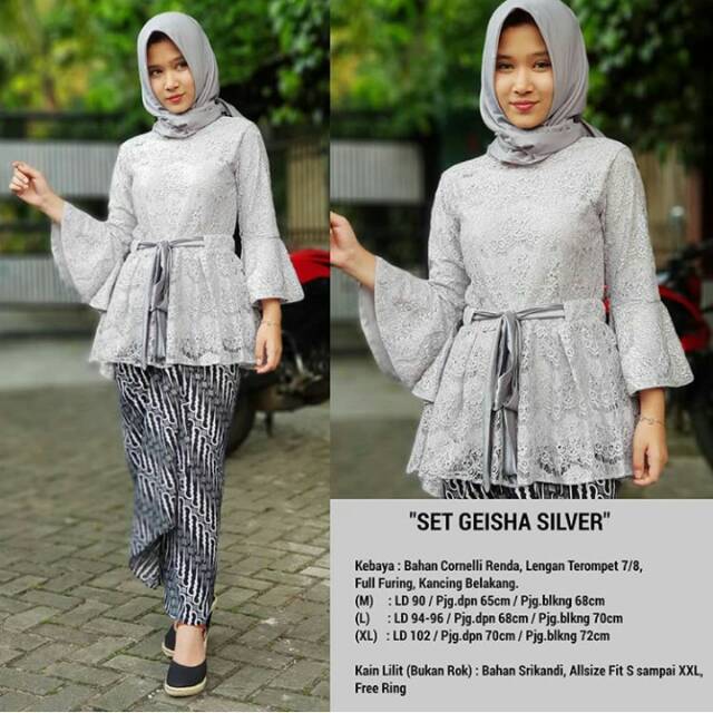 KEBAYA MODERN/KEBAYA BRUKAT/BROKAT/KAIN LILIT/SERAGAM NIKAH/SET GEISHA SILVER