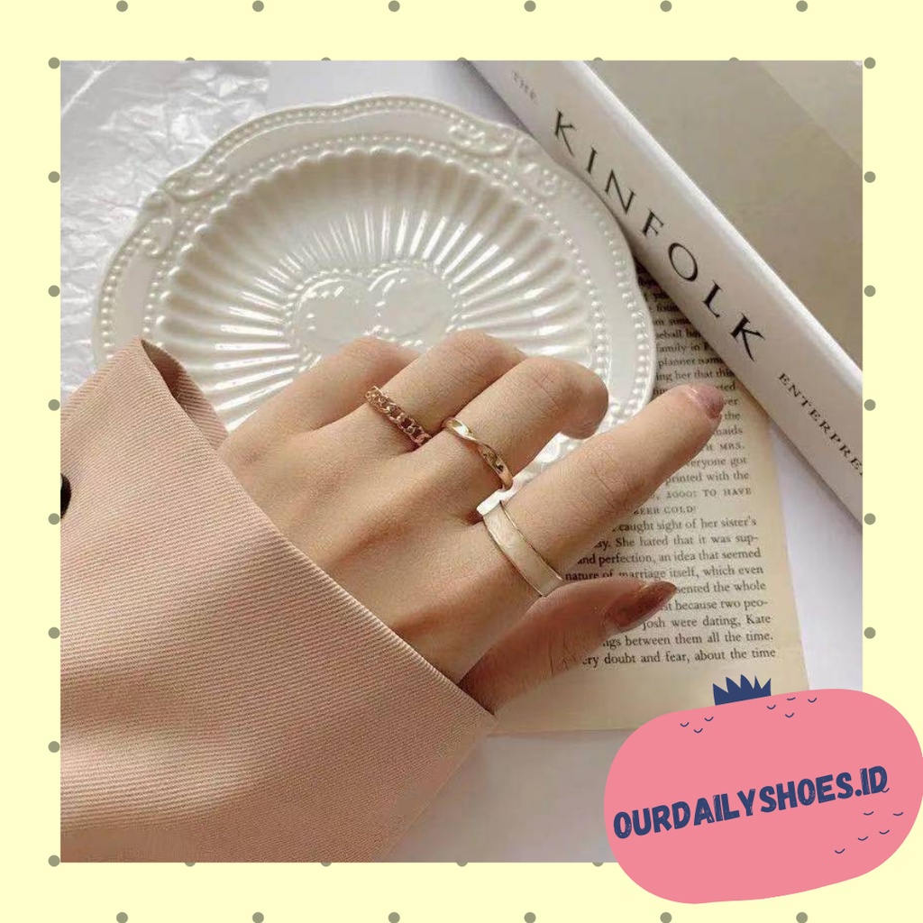 ★ODS★Cincin 3 Pcs / set Cincin Gold FA129 Gaya Punk Untuk Wanita Ring Jewelry fashion