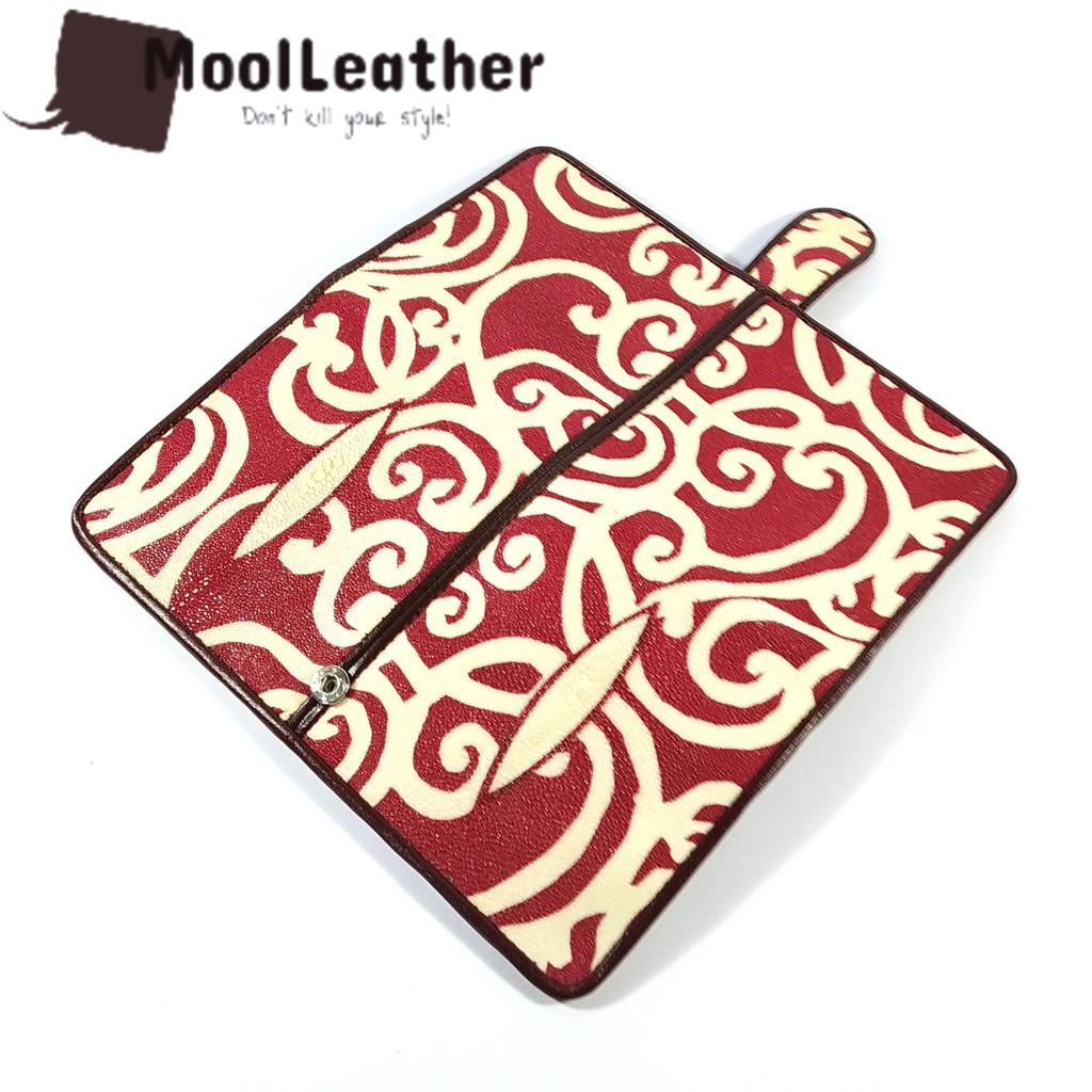 Mool Leather - Dompet kulit ikan pari asli motif batik kalimantan warna maroon