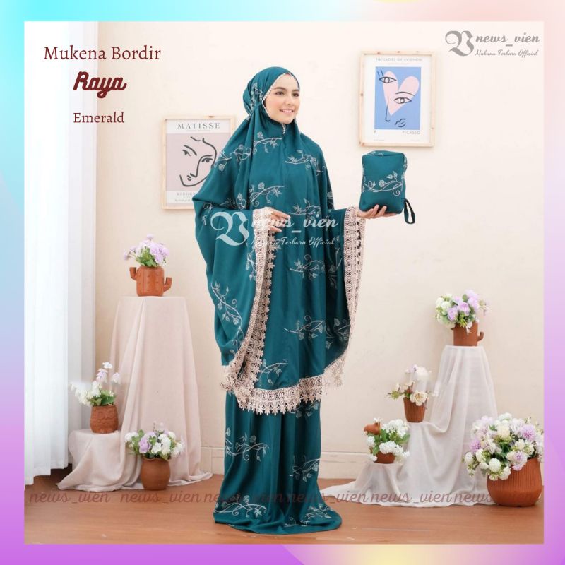 Mukena dewasa bordir Raya katun rayon premium adem / telekung terbaru cantik / mukenah hantara warna