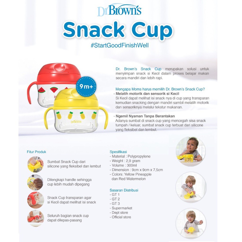 Dr. Brown's Snack Cup With Lid &amp; Removeable Handles Tempat Snack Bayi Dilengkapi Tutup &amp; Pegangan