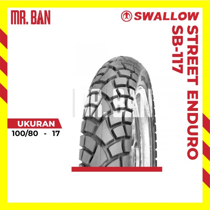 BAN LUAR MOTOR SB-117 SWALLOW RING 17 UKURAN 100/80-17 TL |TUBELESS|