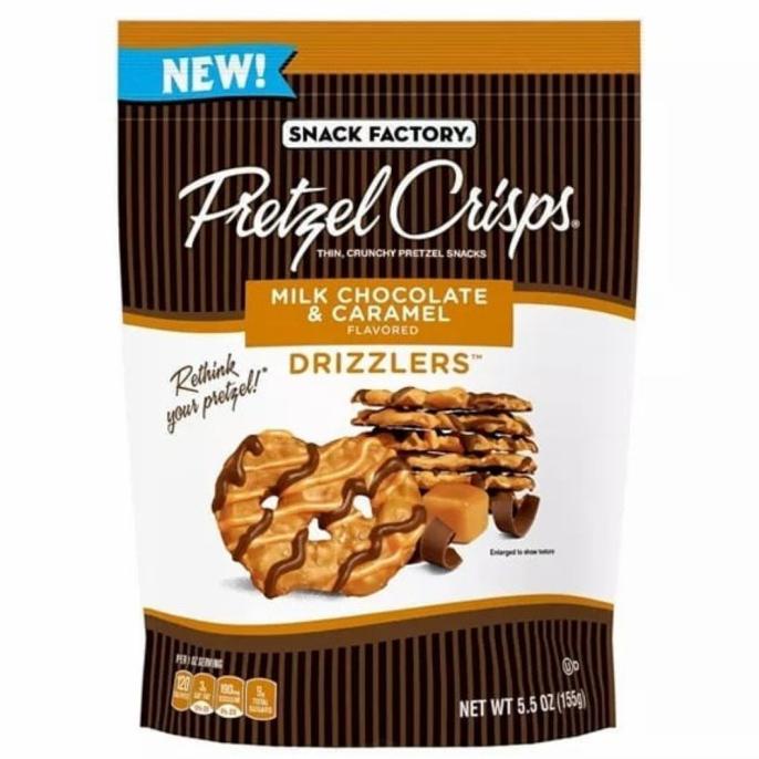

COD SNACK FACTORY MILK CHOCOLATE & CARAMEL DRIZZLERS PRETZEL CRISPS- 5.5OZ MAKANAN & MINUMAN