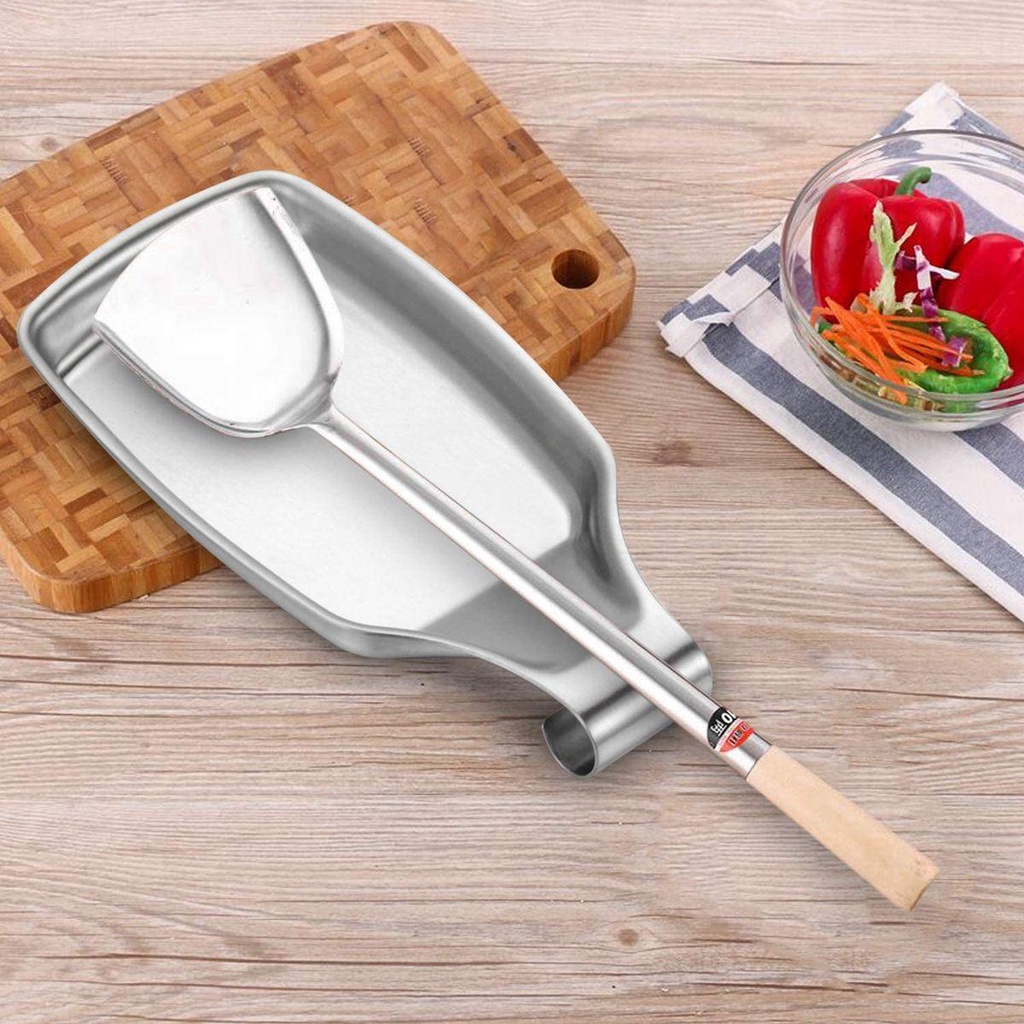 [Elegan] Sendok Istirahat Kompor Top Home Stainless Steel Alat Makan Heavy Duty Meja Spatula Stand