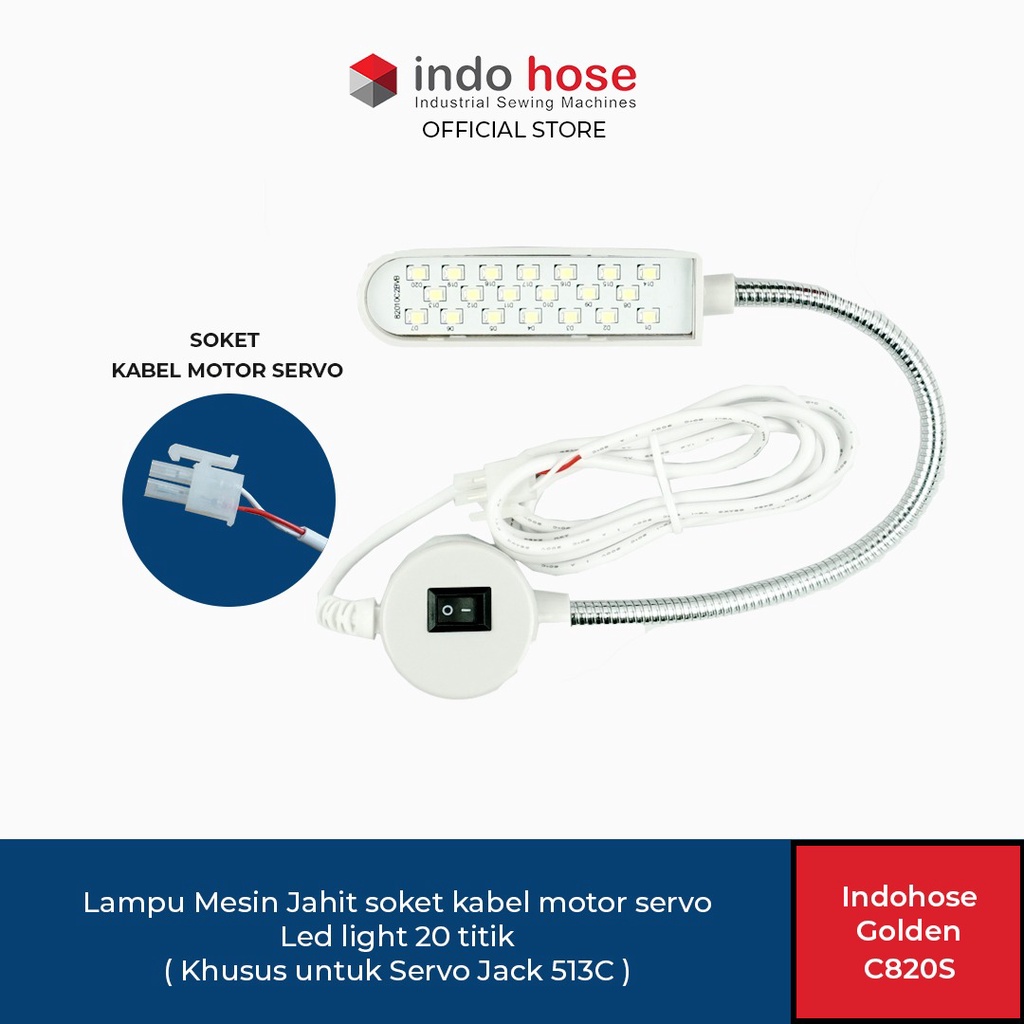 Indohose Golden C820S Lampu Mesin Jahit Soket Kabel Servo Motor LED 20 Titik (HANYA UNTUK SERVO JACK