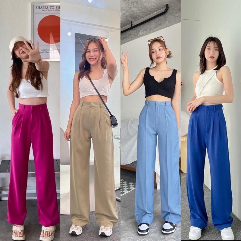 Celana Panjang Wanita Kulot Highwaist Loose Pants Yora Pants Premium Warna Stabilo Terbaru Fuschia