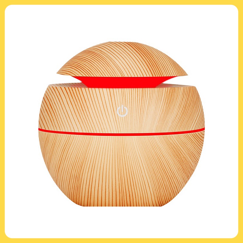 Humidifier Air Aromaterapi Diffuser Model Bulat Kecil Tekstur Kayu 130ml-AD04-L