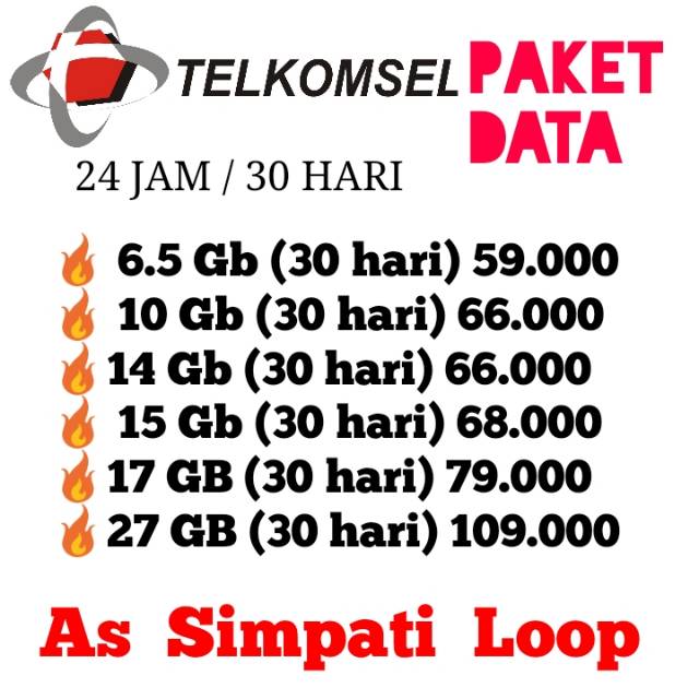 Paket Data Telkomsel Inject Murah Cepat As Loop Simpati 6 5gb 15gb 17gb 27gb Shopee Indonesia