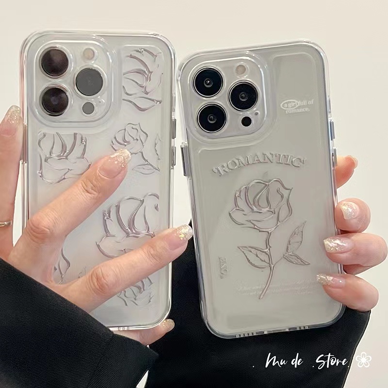 Soft Case Tpu Transparan 13pro 13prm Motif Bunga Mawar Metal Untuk iPhone 11 7Plus 8Plus Xr XS 13 12pro Max