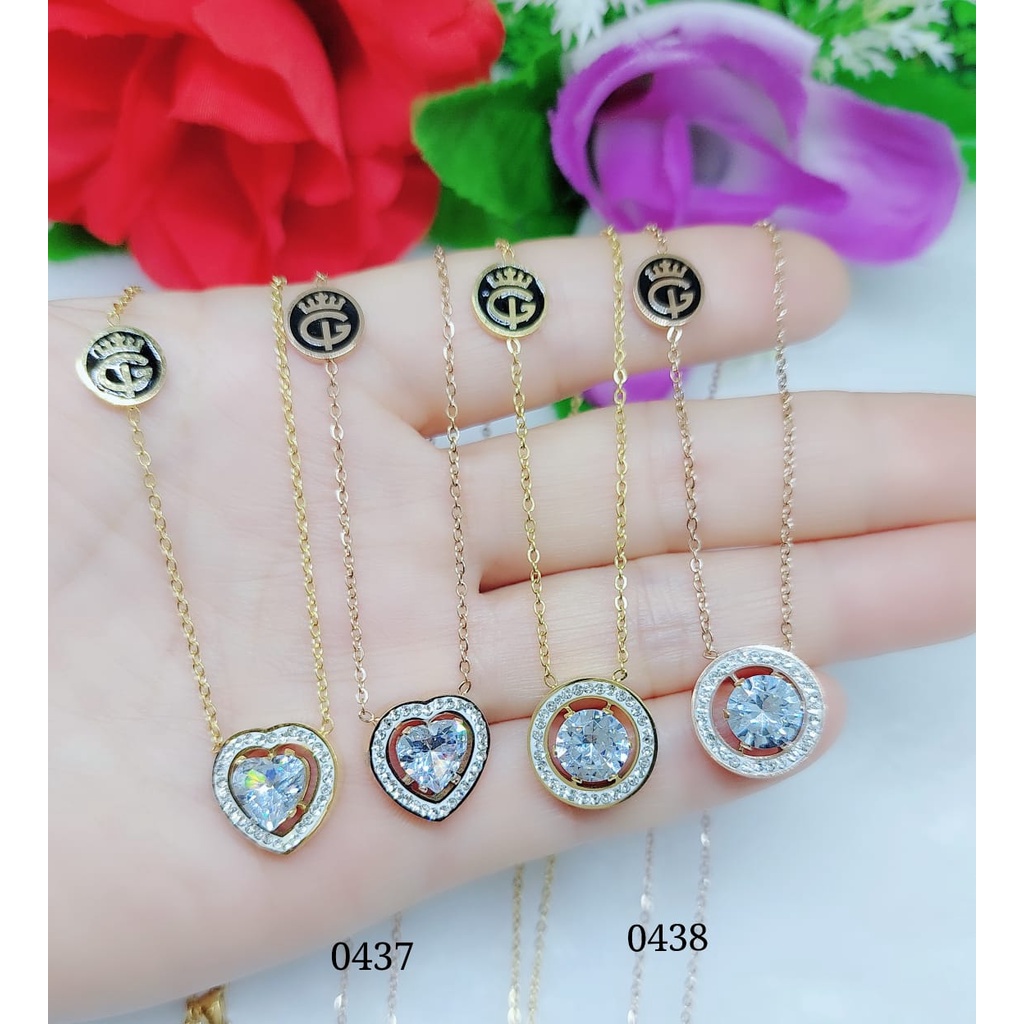 Kalung tirtanium permata perhiasan fashion 0437-0438