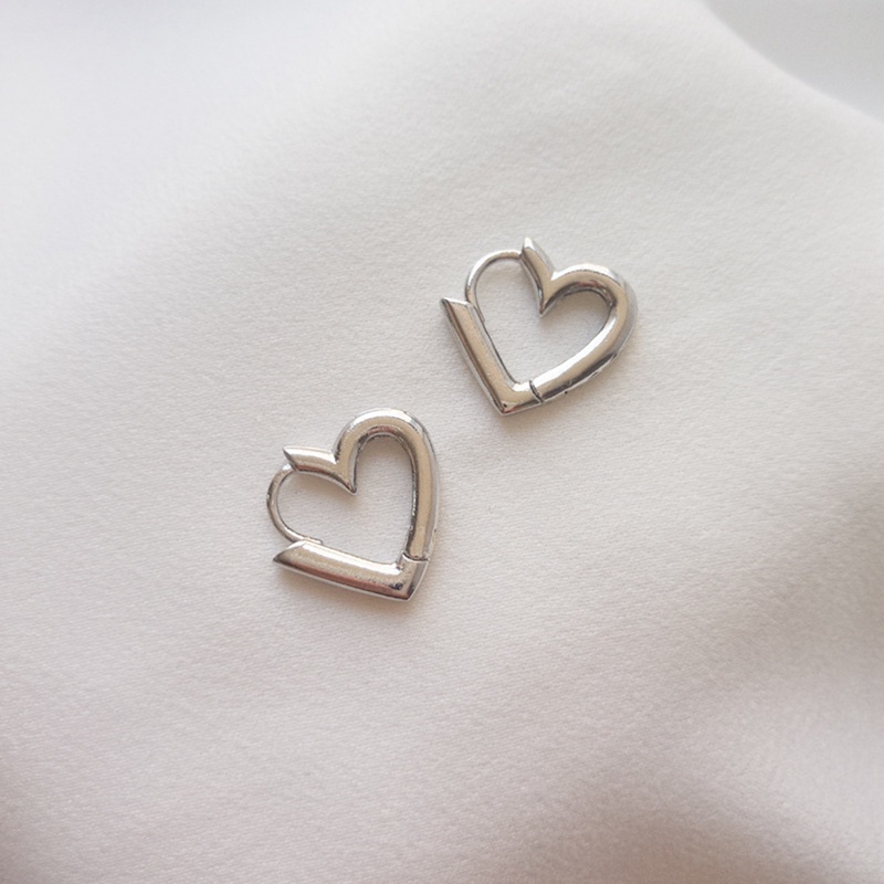 Anting Stud 925 Sterling Silver Bentuk Hati Geometris Gaya Klasik Untuk Wanita