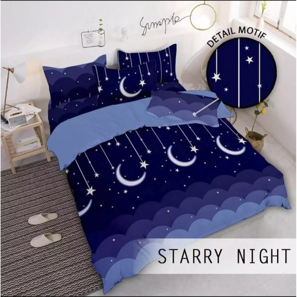 SPREI STARRY NIGHT MOONSTAR BULAN BINTANG MALAM UKURAN 180x200cm NO.1 BAHAN KATUN HOMEMADE