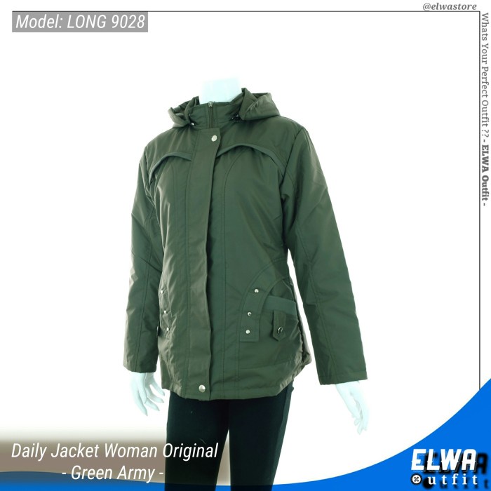 Jaket Wanita NEW LONG 9028 Jaket Harian Wanita Anti Air Original Distro- Green Army - Army Std(C5X2)