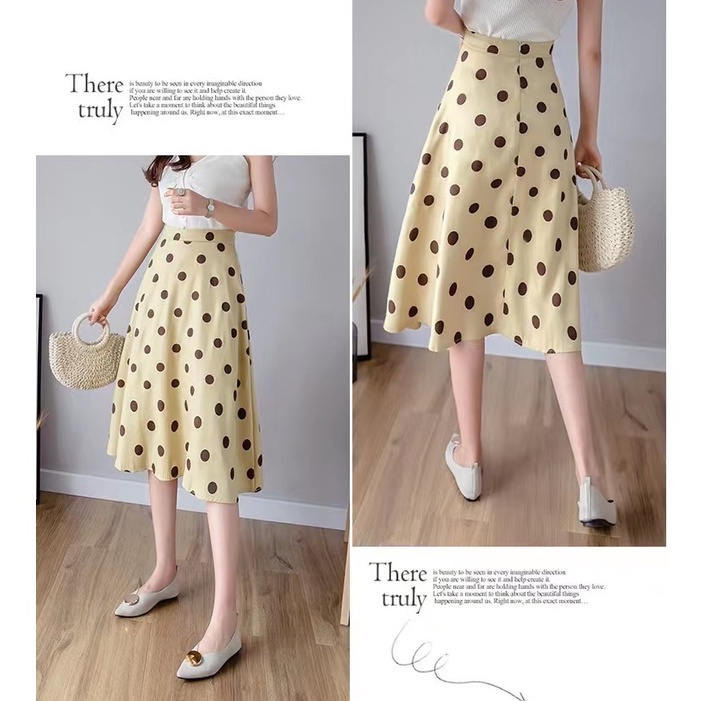 【SALE】Korean Midi Skirt Polka Vintage A-line  Rok Motif Polkadot 2167 (S/M/L)