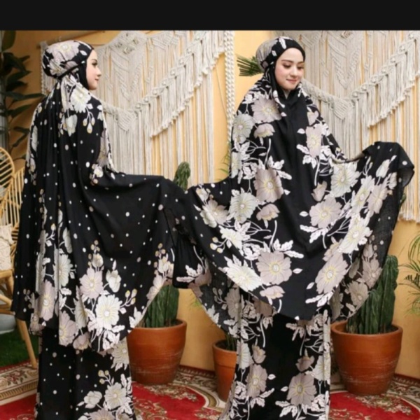MUKENA DEWASA ADEM BAHAN RAYON JUMBO PREMIUM SUPER - Hitam Murah