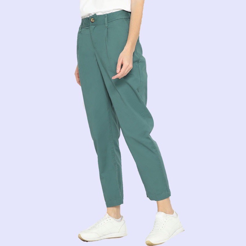 [2warna] A NEW DAY Pleated Tapered Pants - Green / Peach - Celana Panjang Wanita Branded Original